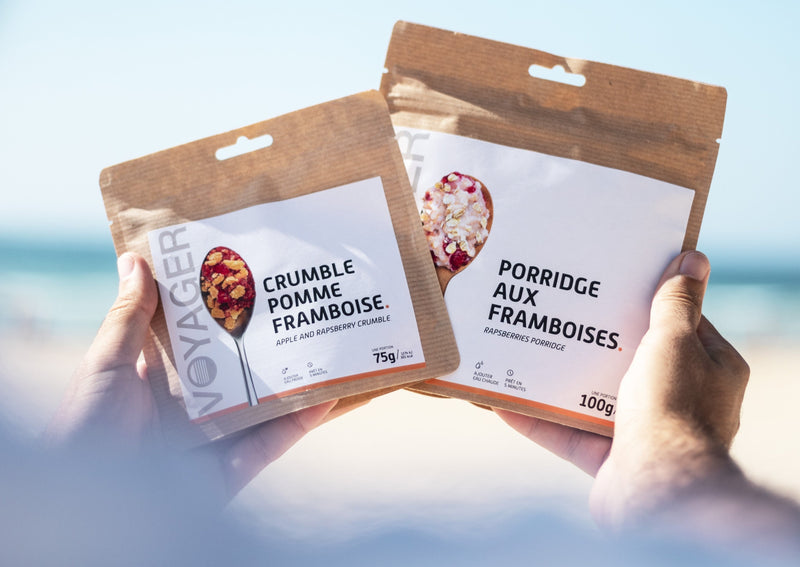 Repas lyophilisés Voyager aux framboises pour randonnée et trek, sachets compacts et légers pour l’outdoor