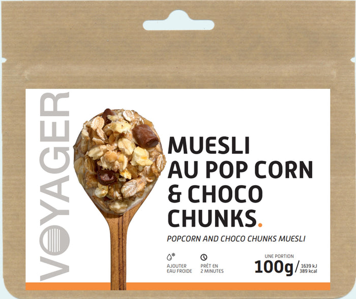 Muesli au pop corn & choco chunks lyophilisé - 100g - 389 kcal