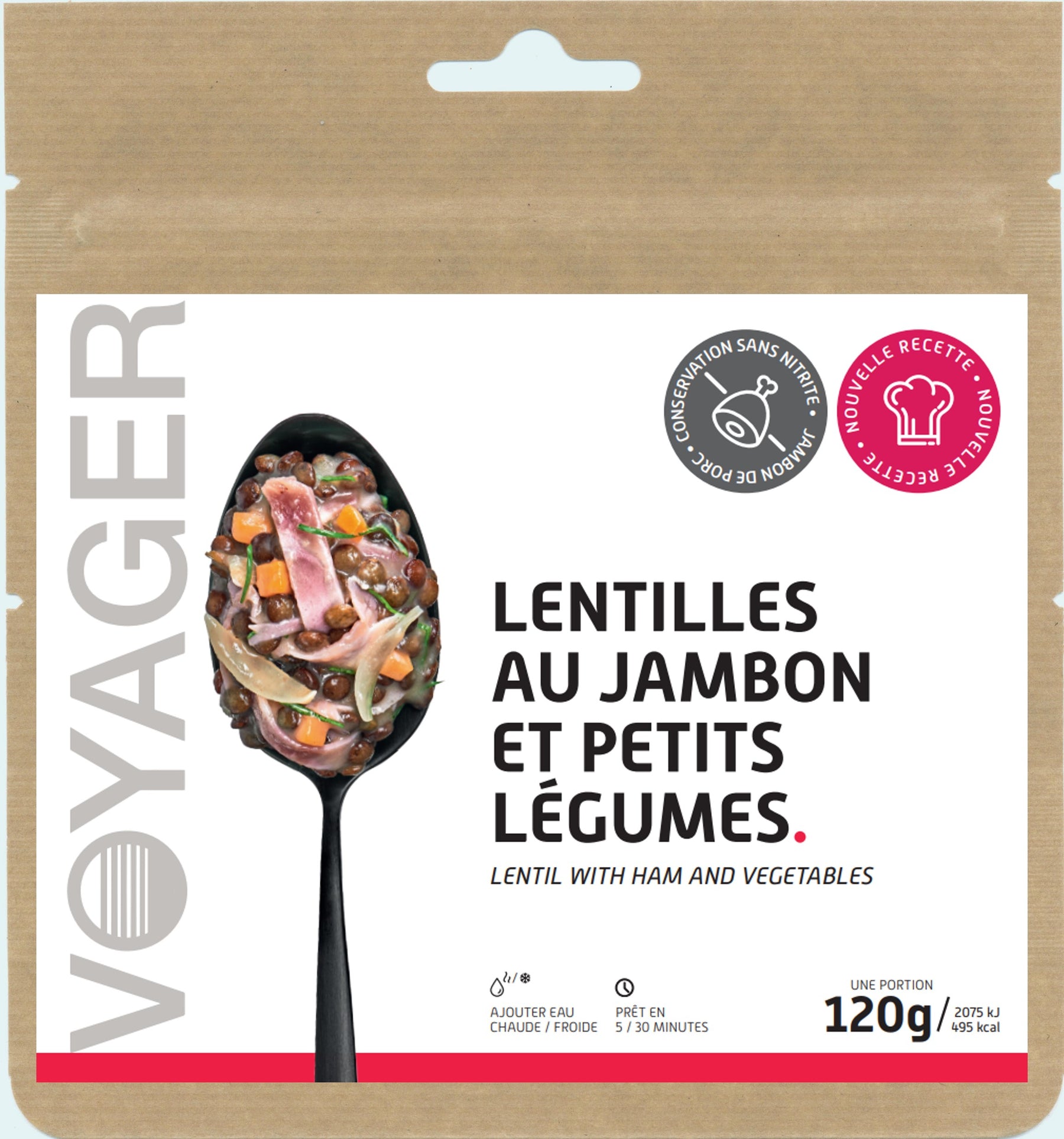 Lentils with ham and freeze-dried vegetables - 120g - 495 kcal