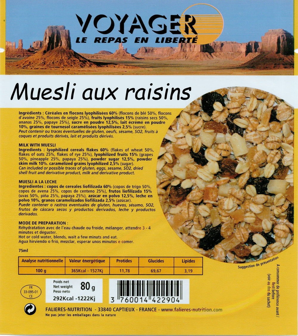 Muesli aux raisins lyophilisé - 80g - 287 kcal
